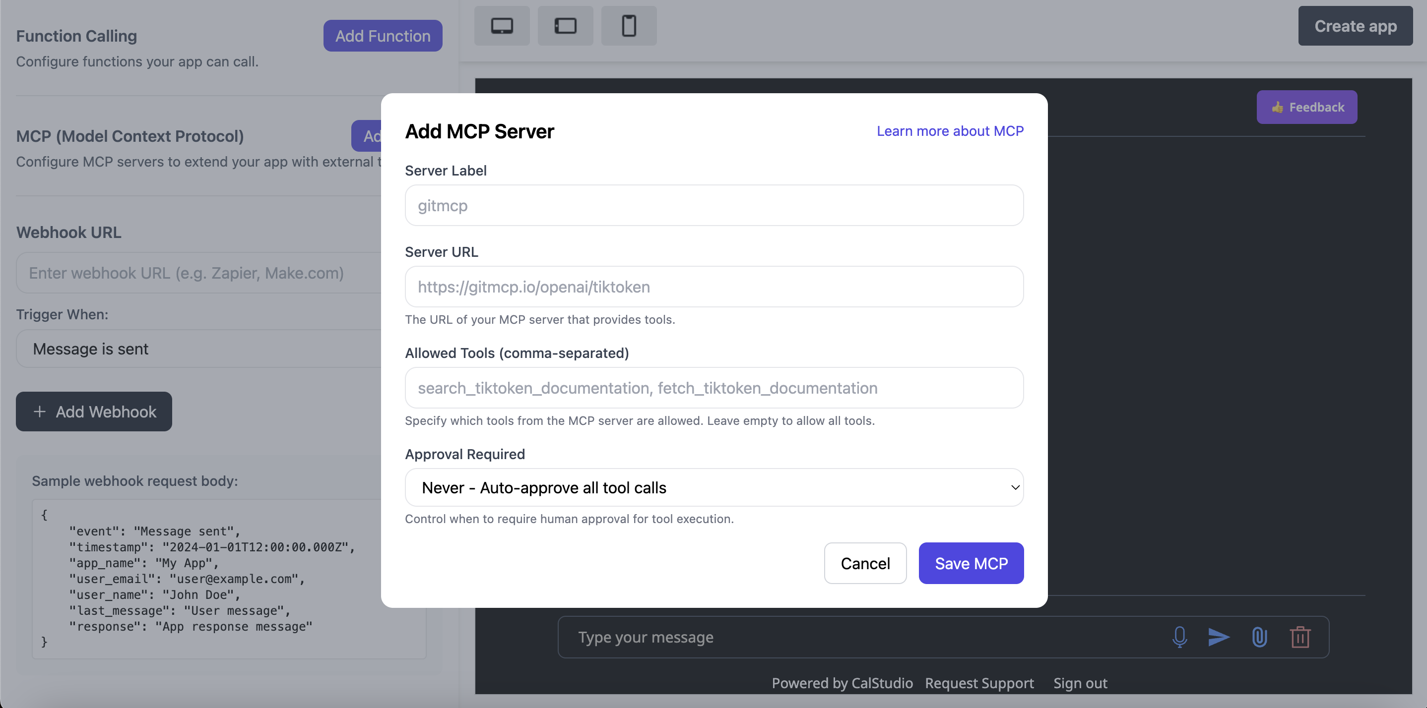 Add MCP Server configuration dialog